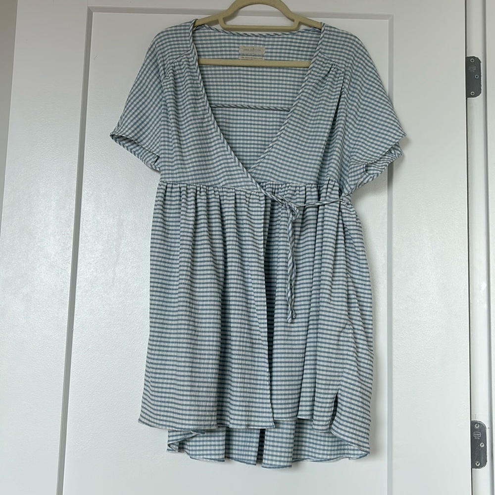 Blue and white wrap sundress